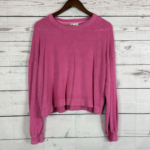 Evereve Sweatshirt Womens Small Pink Fleece Pull Over Relaxed Soft Casual - Picture 1 of 10